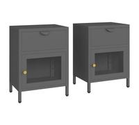 vidaXL 2x Nightstands Anthracite Steel and Glass Bedside Cabinet Side Table