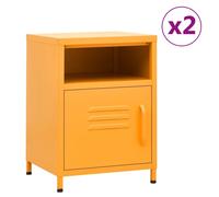 vidaXL 2x Nightstands Mustard Yellow Steel Bedside Storage Cabinet Side Table
