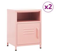 vidaXL 2x Nightstands Pink Steel Bedroom Bedside Storage Cabinet Side Table