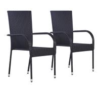 vidaXL Stackable Outdoor Chairs 2 pcs Poly Rattan Black UK