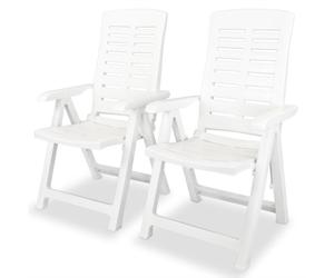 vidaXL 2x Reclining Garden Chairs 60x61x108cm Plastic White Foldable Seat