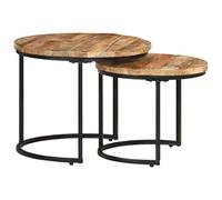 vidaXL 2x Rough Mango Wood Nesting Tables Home Living Room Bedroom Furniture Wooden Coffee Sofa Side End Round Couch Accent Tea Table
