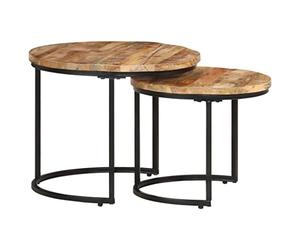 vidaXL 2x Rough Mango Wood Nesting Tables Home Living Room Bedroom Furniture Wooden Coffee Sofa Side End Round Couch Accent Tea Table