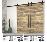 vidaXL 2x Sliding Door Hardware Kits Steel Black Hanger Rail Frame Barn Track