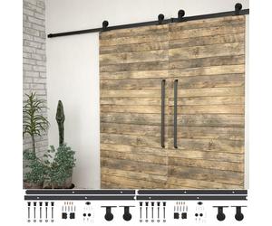 vidaXL 2x Sliding Door Hardware Kits Steel Black Rail Frame Hanger Barn Track