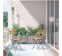 vidaXL 2x Solid Acacia Wood Folding Garden Chairs Steel Outdoor Patio Seat