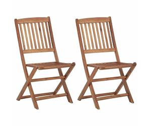 vidaXL 2x Solid Acacia Wood Folding Outdoor Chairs Garden Backyard Foldable