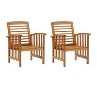vidaXL 2x Solid Acacia Wood Garden Chairs Furniture Wooden Outdoor Seating Patio Terrace Seat Dining Dinner Slatted Chairs Armchair Set