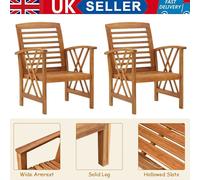 vidaXL 2x Solid Acacia Wood Garden Chairs Wooden Outdoor Balcony Seat Armchair