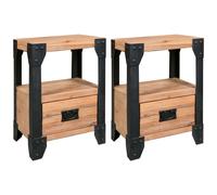 vidaXL 2x Solid Acacia Wood Nightstands Steel Bedside Table Side Small Cabinet