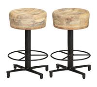 vidaXL 2x Solid Mango Wood Bar Stools 52 cm Wooden Bistro Pub Counter Chair