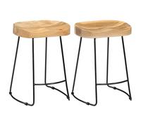 Industrial Rustic Wooden 2pcs Mango Wood Bar Stools Kitchen Dining Room Chairs