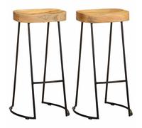 vidaXL 2x Solid Mango Wood Gavin Bar Stools Home Kitchen Dining Room Chair vidaX