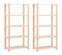 vidaXL 2x Solid Pinewood 5-Tier Storage Racks Workshop Shelving Organiser Cabine