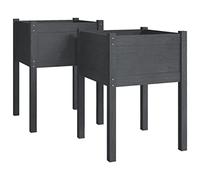 vidaXL 2x Solid Pinewood Garden Planters Outdoor Patio Terrace Backyard Wooden Raised Bed Flower Box Planter Pot Stand Vegetable Herb Bed Grey