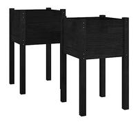 vidaXL 2x Solid Pinewood Garden Planters Outdoor Patio Terrace Backyard Wooden Raised Bed Flower Box Planter Stand Vegetable Herb Bed Black