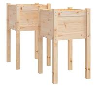 vidaXL 2x Solid Pinewood Garden Planters Outdoor Patio Terrace Backyard Wooden Raised Bed Flower Box Planter Pot Stand Vegetable Herb Bed