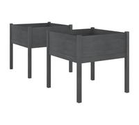 vidaXL 2x Solid Pinewood Garden Planters Outdoor Patio Terrace Backyard Wooden Raised Bed Flower Box Planter Pot Stand Divider Vegetable Herb Bed Grey