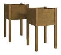 vidaXL 2x Solid Pinewood Garden Planters Outdoor Patio Terrace Backyard Wooden Raised Bed Flower Box Planter Stand Vegetable Herb Bed Honey Brown