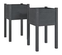 vidaXL 2x Solid Pinewood Garden Planters Outdoor Patio Terrace Backyard Wooden Raised Bed Flower Box Planter Stand Vegetable Herb Bed Grey