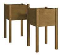 vidaXL 2x Solid Pinewood Garden Planters Outdoor Patio Terrace Backyard Wooden Raised Bed Flower Box Planter Stand Vegetable Herb Bed Honey Brown