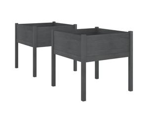 vidaXL 2x Solid Pinewood Garden Planters Outdoor Patio Terrace Backyard Wooden Raised Bed Flower Box Planter Pot Stand Divider Vegetable Herb Bed Grey