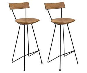 vidaXL 2x Solid Teak Wood Bar Stools Dining Chairs Interior Decoration Pub