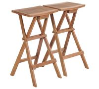 vidaXL 2x Solid Teak Wood Folding Bar Stools Outdoor Garden Furniture Seat