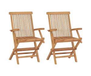 vidaXL 2x Solid Teak Wood Folding Garden Chairs Outdoor Patio Furniture Seat
