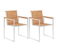 vidaXL 2x Solid Teak Wood Garden Chairs Stainless Steel Outdoor Patio Seating
