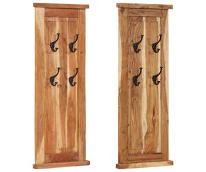 vidaXL 2x Solid Wood Acacia Coat Racks Clothes Stand Hanger Hook Furniture
