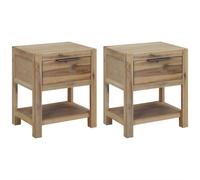 vidaXL 2x Solid Wood Acacia Nightstands with Drawers Wooden Bedside Tables