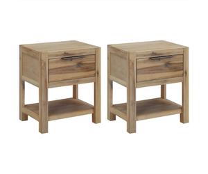 vidaXL 2x Solid Wood Acacia Nightstands with Drawers Wooden Bedside Tables
