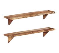 vidaXL 2x Solid Wood Acacia Wall Shelves Wooden Home Plank Shelf Furniture