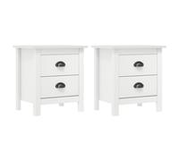 vidaXL 2x Solid Wood Pine Bedside Cabinet Hill White Sideboard Side Cabinet