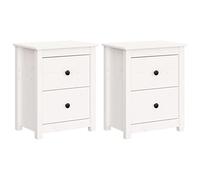 vidaXL 2x Solid Wood Pine Bedside Cabinets Bedroom Furniture Wooden Nightstand End Table Bed Cabinet Telephone Stand Side Table with Drawer White