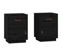 vidaXL 2x Solid Wood Pine Bedside Cabinets Black Wooden Nightstand End Table
