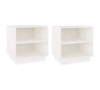 vidaXL 2x Solid Wood Pine Bedside Cabinets Home Indoor Bedroom Wooden Storage Nightstand Bed End Side Table with Floating Feet Furniture White