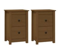 vidaXL 2x Solid Wood Pine Bedside Cabinets Honey Brown Nightstand End Table