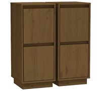 vidaXL 2x Solid Wood Pine Sideboards Wooden Bedroom Side Storage Door Cabinet Shelf Cupboard Living Room Furniture with Door Honey Brown