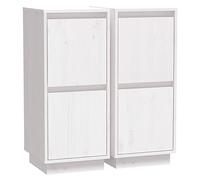 vidaXL 2x Solid Wood Pine Sideboards Wooden Bedroom Side Storage Door Cabinet Shelf Sideboard Cupboard Living Room Furniture with Door White