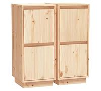 vidaXL 2x Solid Wood Pine Sideboards Wooden Bedroom Side Storage Door Cabinet Shelf Sideboard Cupboard Living Room Furniture with Door