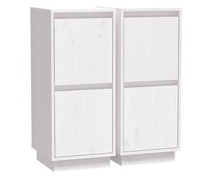 vidaXL 2x Solid Wood Pine Sideboards Wooden Bedroom Side Storage Door Cabinet Shelf Sideboard Cupboard Living Room Furniture with Door White