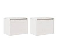 vidaXL 2x Solid Wood Pine Wall Cabinets Home Indoor Bedroom Living Room Storage Shelf Unit Wooden Floating Hanging Cabinet Furniture White 45 cm