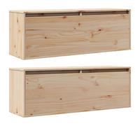 vidaXL 2x Solid Wood Pine Wall Cabinets Home Indoor Living Room Wooden Wall Mounted Hanging TV Cabinet Floating Shelf Unit Furniture 100x35 cm