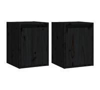 vidaXL 2x Solid Wood Pine Wall Cabinets Home Indoor Living Room Wooden Wall Mounted Hanging TV Cabinet Floating Shelf Unit Furniture Black 30x40 cm
