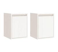 vidaXL 2x Solid Wood Pine Wall Cabinets Home Indoor Living Room Wooden Wall Mounted Hanging TV Cabinet Floating Shelf Unit Furniture White 30x40 cm