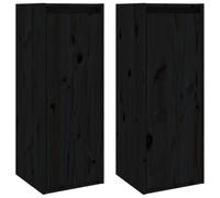 vidaXL 2x Solid Wood Pine Wall Cabinets Wooden Floating Shelf Hanging TV Wall Mounted Cabinet Unit Shelf Indoor Home Living Room Furniture Black