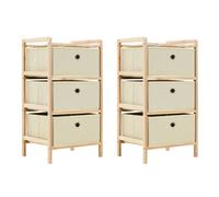 vidaXL 2x Storage Racks with 3 Fabric Baskets Beige Cedar Wood Organiser Unit