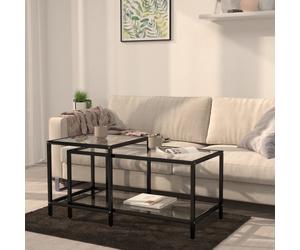 vidaXL 2x Tea Tables Tempered Glass Transparent Home Side Couch Coffee Table